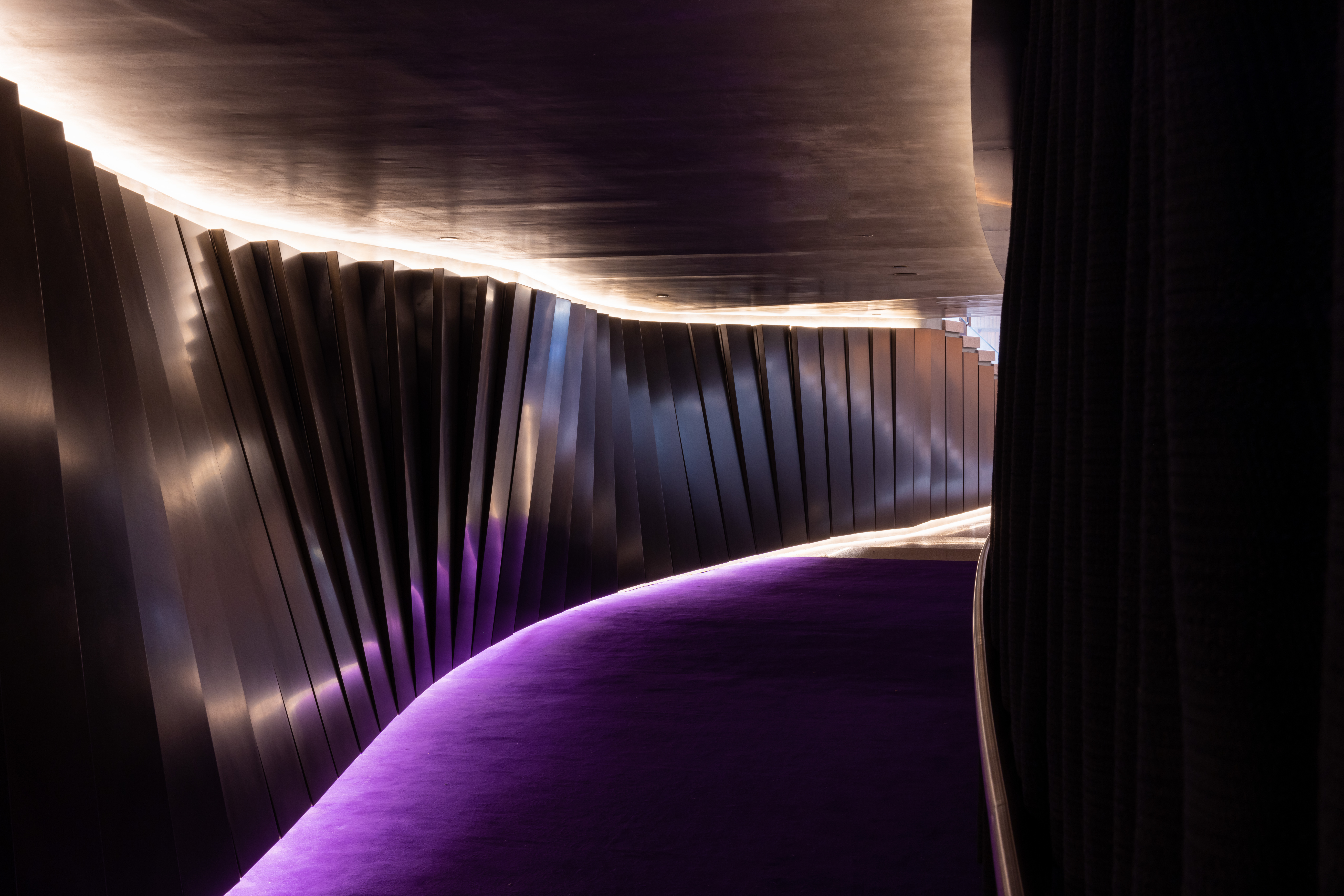 New corridor to the Concert Hall with purple carpet.