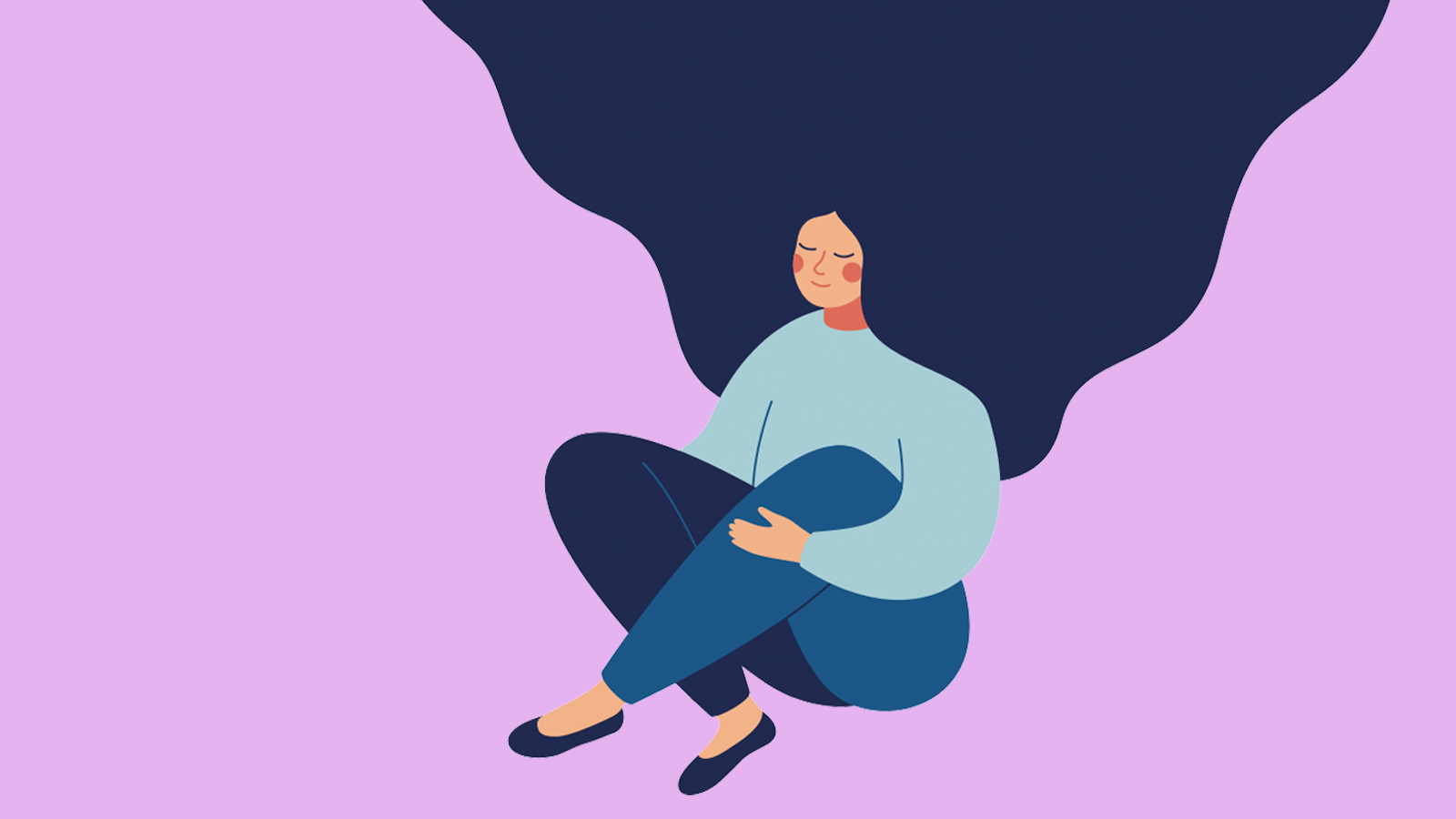 An animation of a woman meditating.