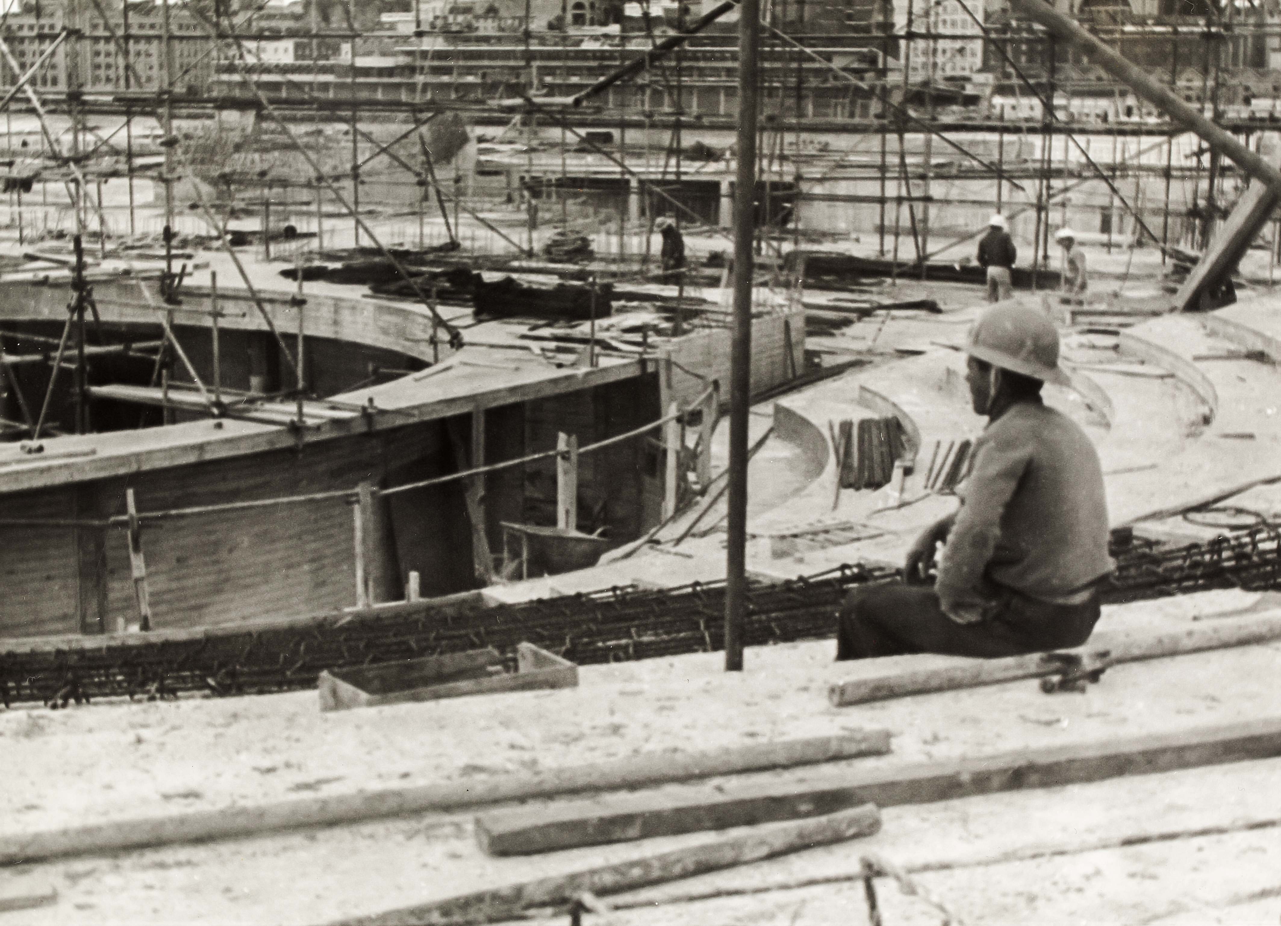 A construction worker at the Sydney Opera House construction site.