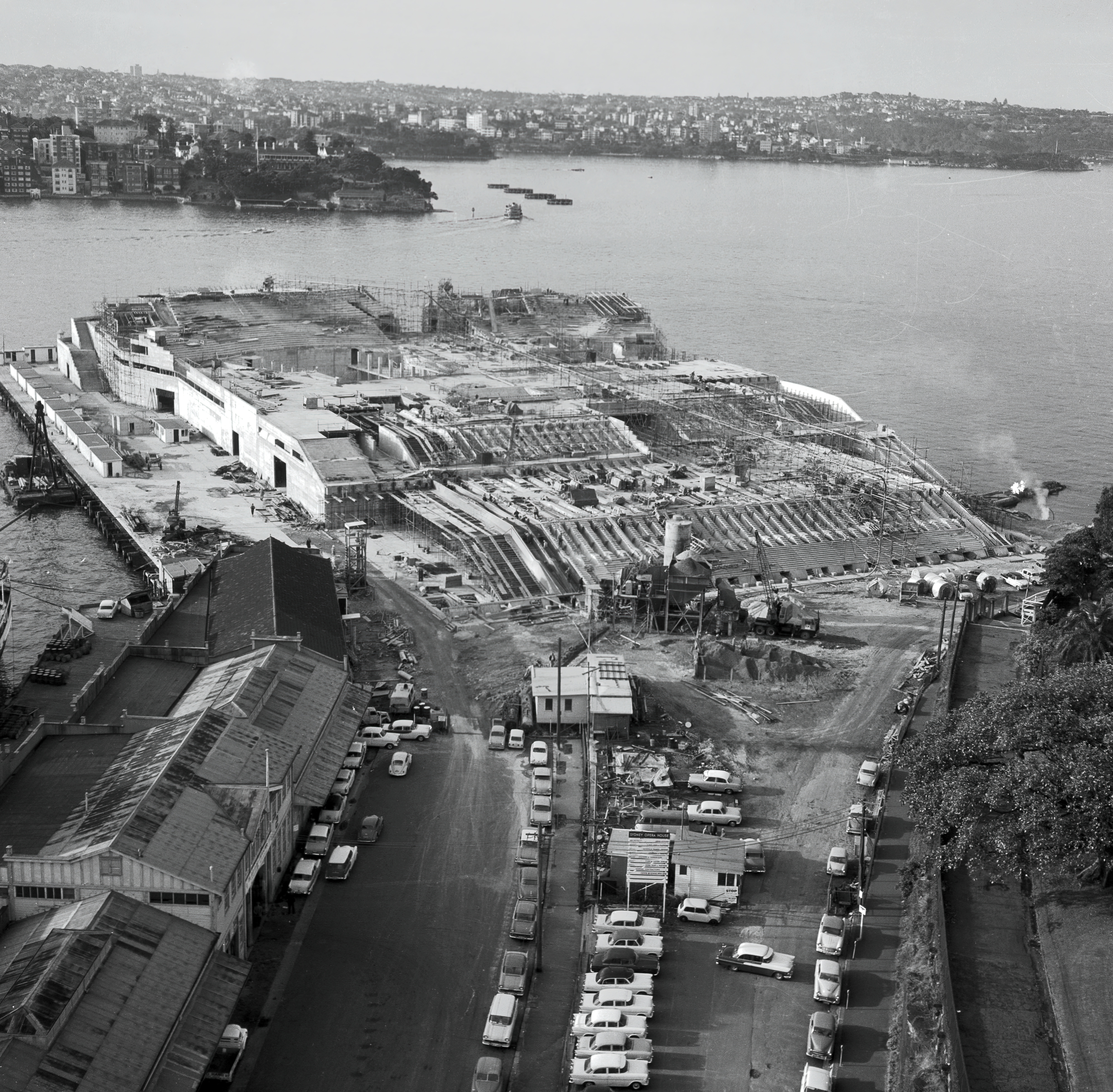 Stage one construction site of Sydney Opera House.