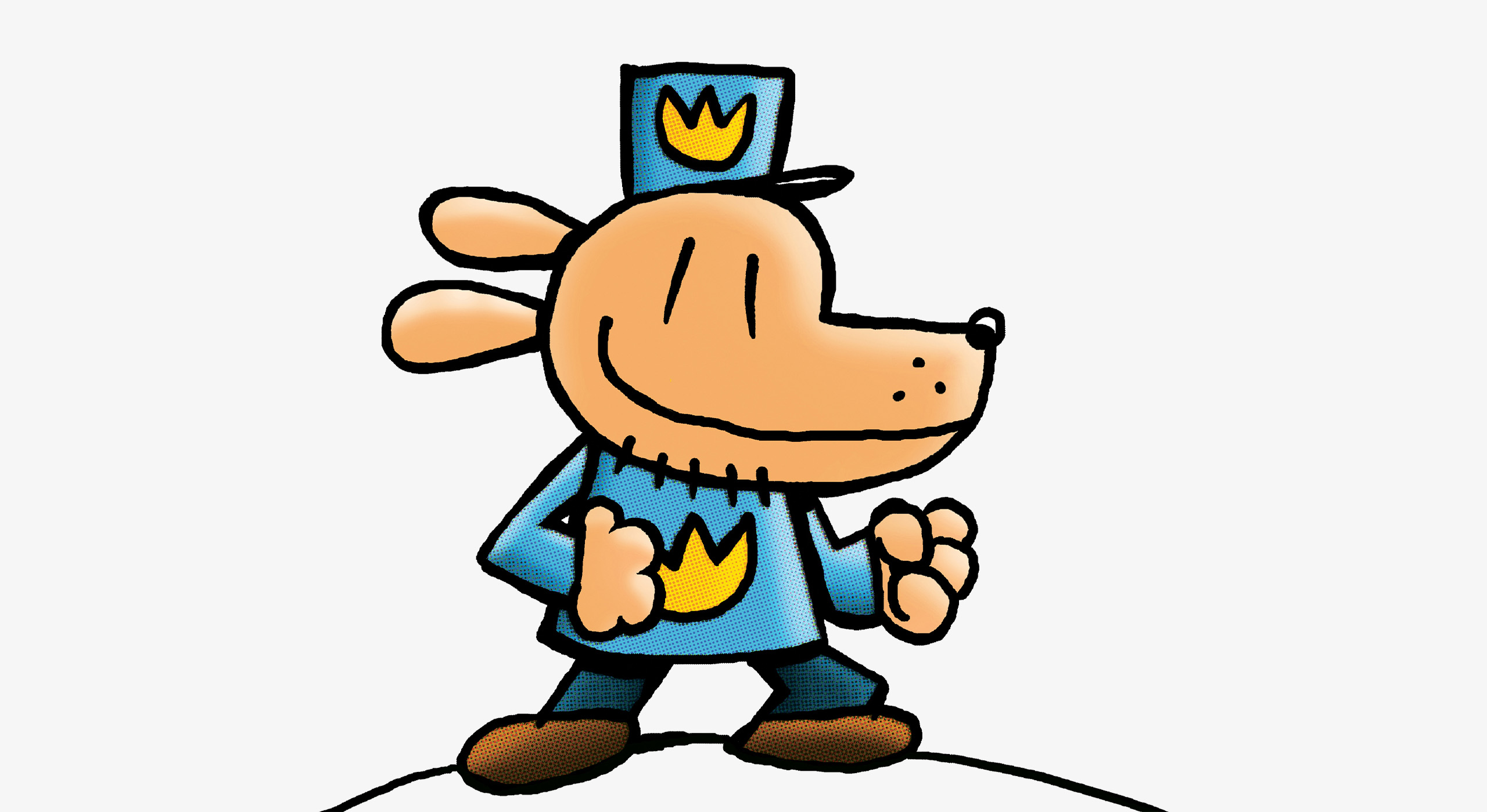 A cartoon dog head on a cops body!