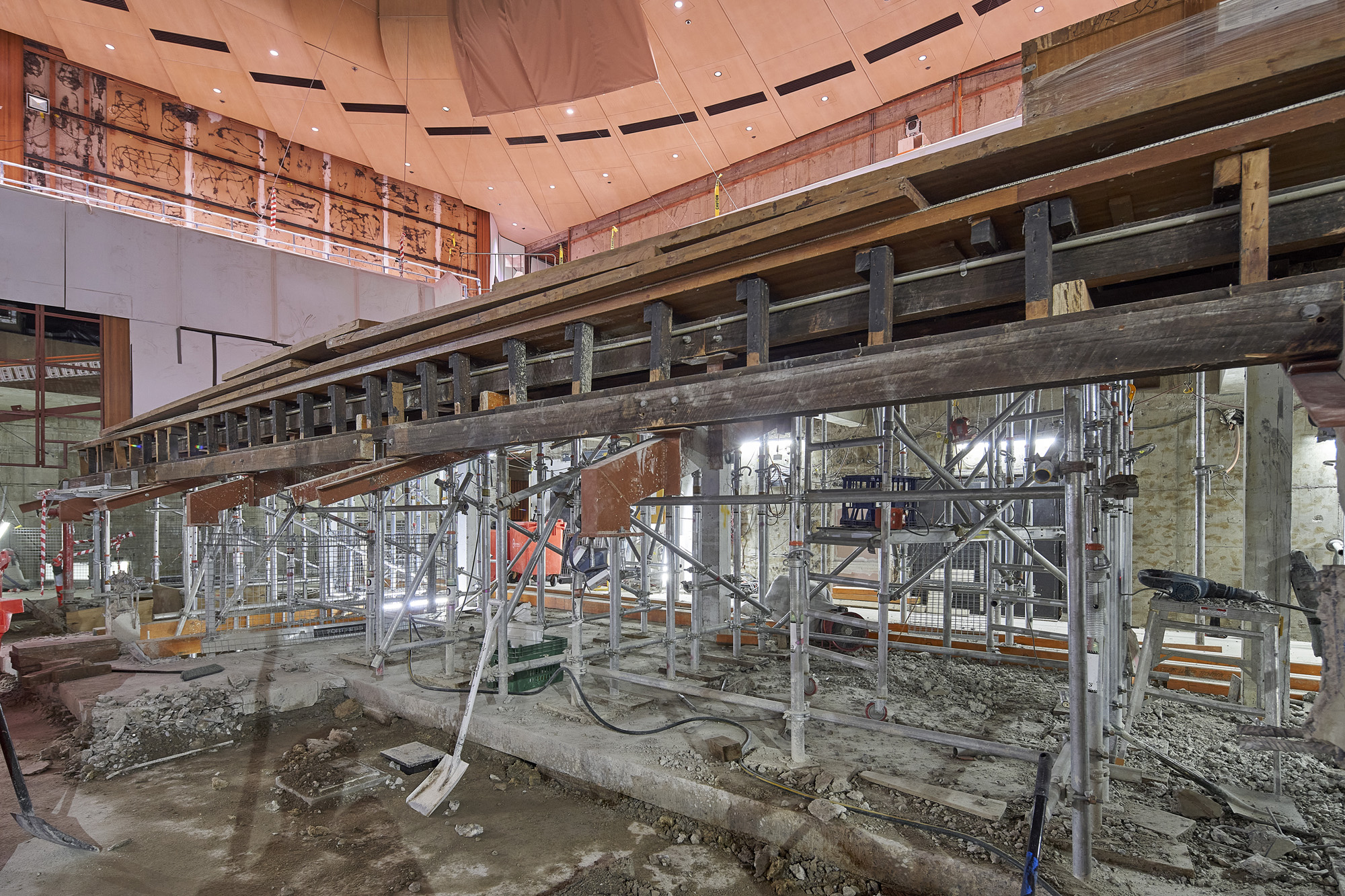 Old concrete stage being demolished in the Concert Hall.