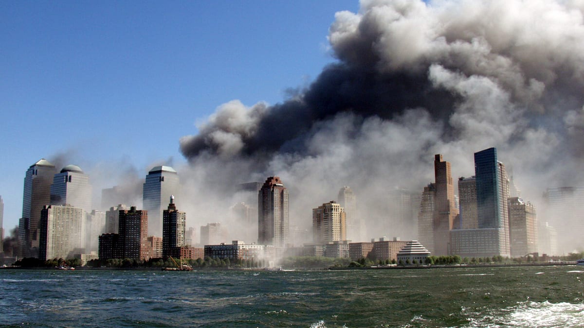 Buildings up in smoke from 9/11.