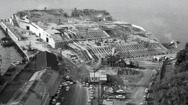 Stage one construction site of Sydney Opera House.