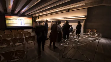 Showcasing the acoustic doughnut at an exhibition.