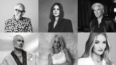 Black and white collage of six diverse individuals, each with distinct styles, posing confidently. Bright blue borders bring a modern, vibrant contrast.