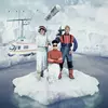 Three news reporters on a broken iceberg floating off to sea