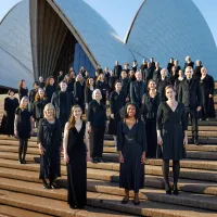 Sydney Philharmonia Choirs pictured outside the Sydney Opera House.