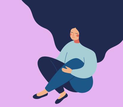 An animation of a woman meditating.