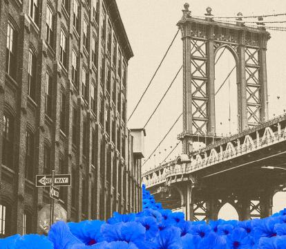 Two building and a bridge.