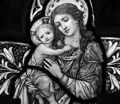 A painting of woman holding a baby.