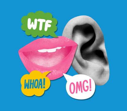 A collage of mouths saying WTF, OMG and WOAH!