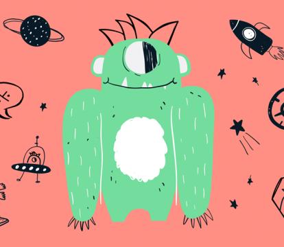 An illustration of a green alien with one eye