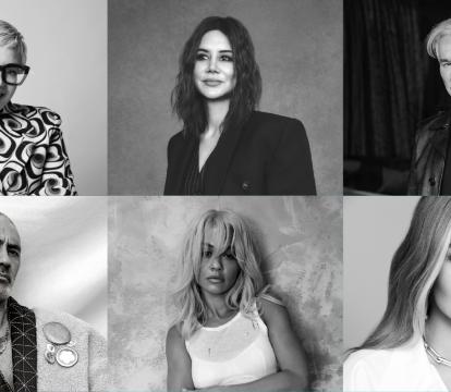 Black and white collage of six diverse individuals, each with distinct styles, posing confidently. Bright blue borders bring a modern, vibrant contrast.