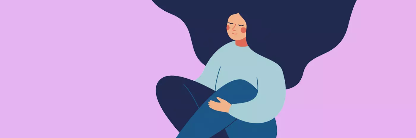 An animation of a woman meditating.