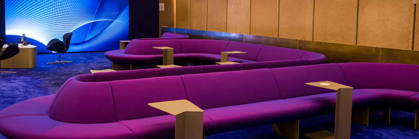 Lounge seating with tables.