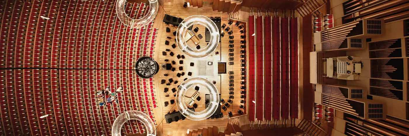 Birds eye view of Concert hall in Sydney opera house.
