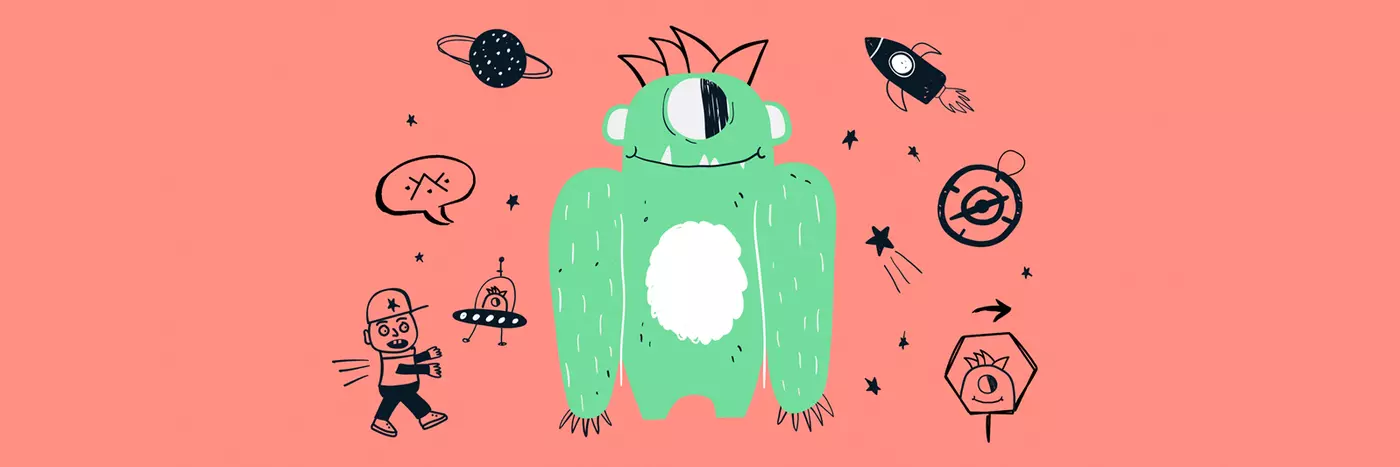 An illustrated green alien.