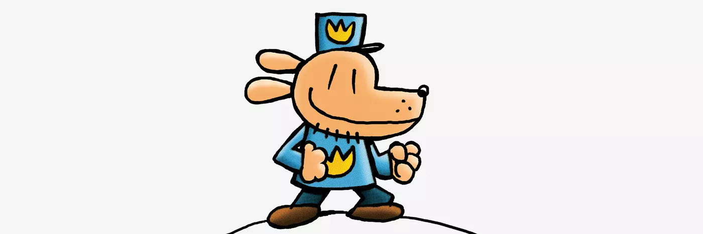 A cartoon dog head on a cops body!