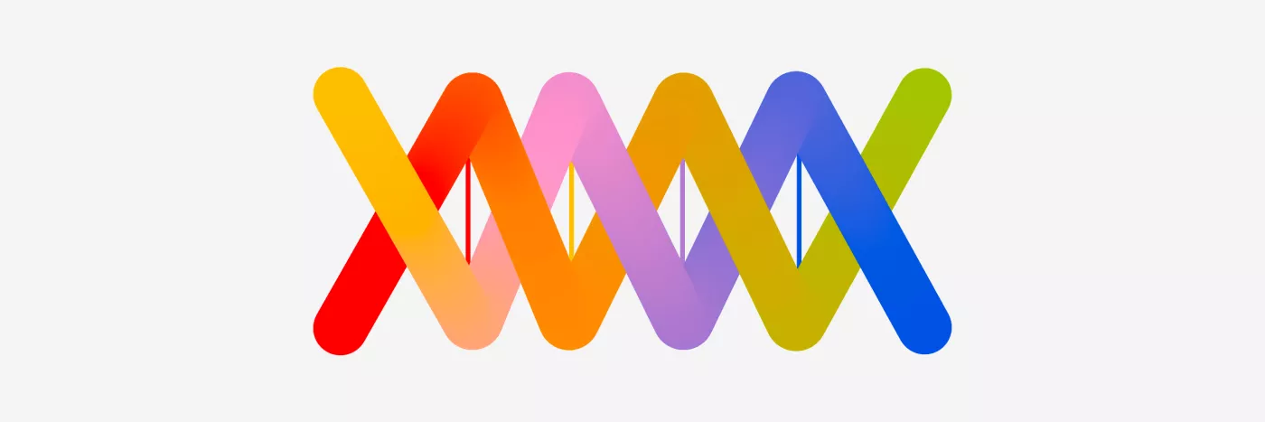 A rainbow helix in a graphic style.