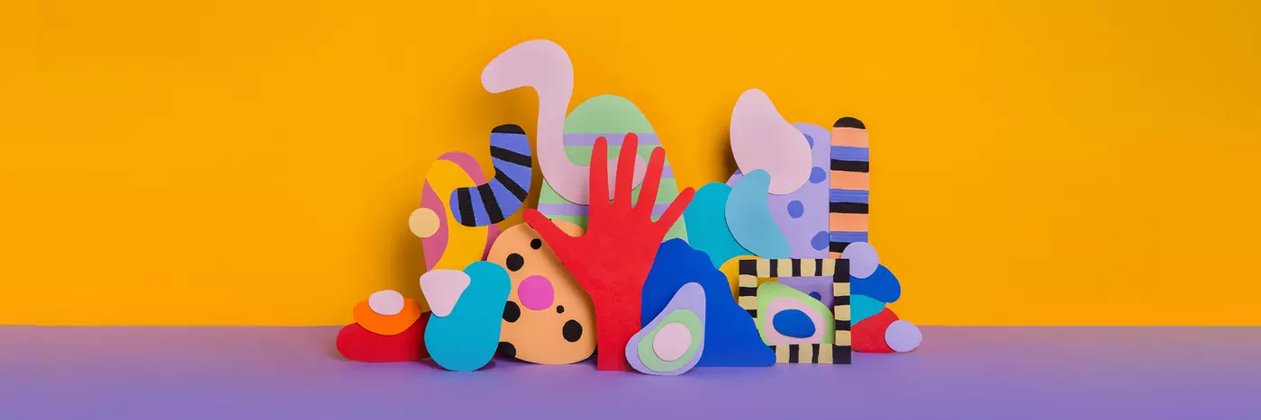 Pieces of colourful paper cut out to make fun shapes