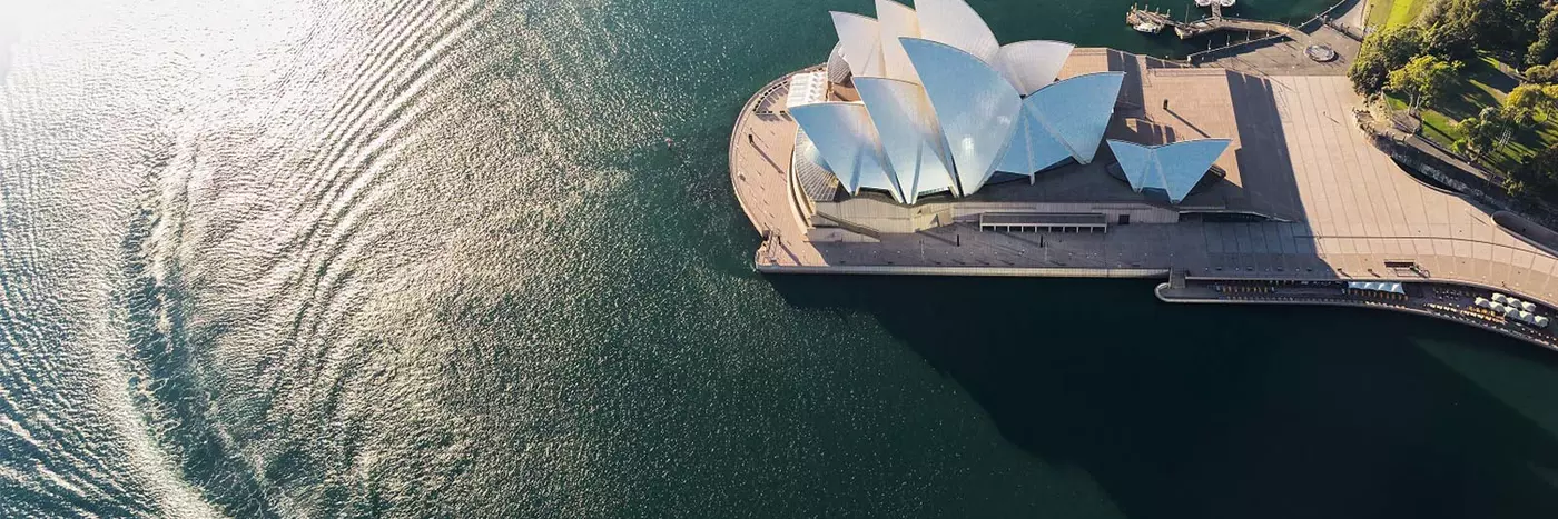 An aerial view of the Sydney opera house.
