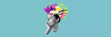 An animated sketch of autistic woman cluttered with ideas in brain.