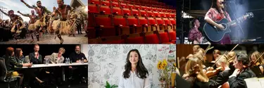 A collage of individuals performing different arts.