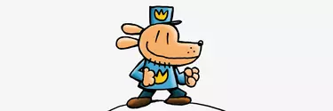 A cartoon dog head on a cops body!