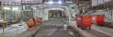 Old concrete stage being demolished in the Concert Hall.