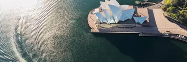 An aerial view of the Sydney opera house.