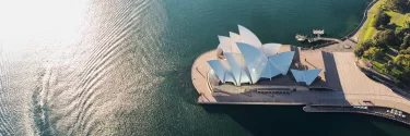 An aerial view of the Sydney opera house.