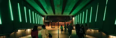 People on the staircase of the Sydney opera house.
