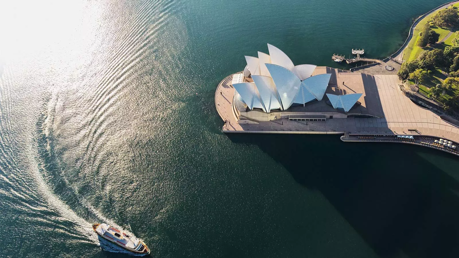 An aerial view of the Sydney opera house.